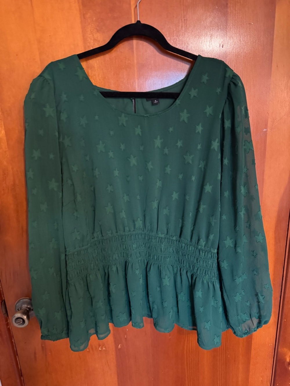 Torrid Green Star Peplum Long Sleeve Blouse